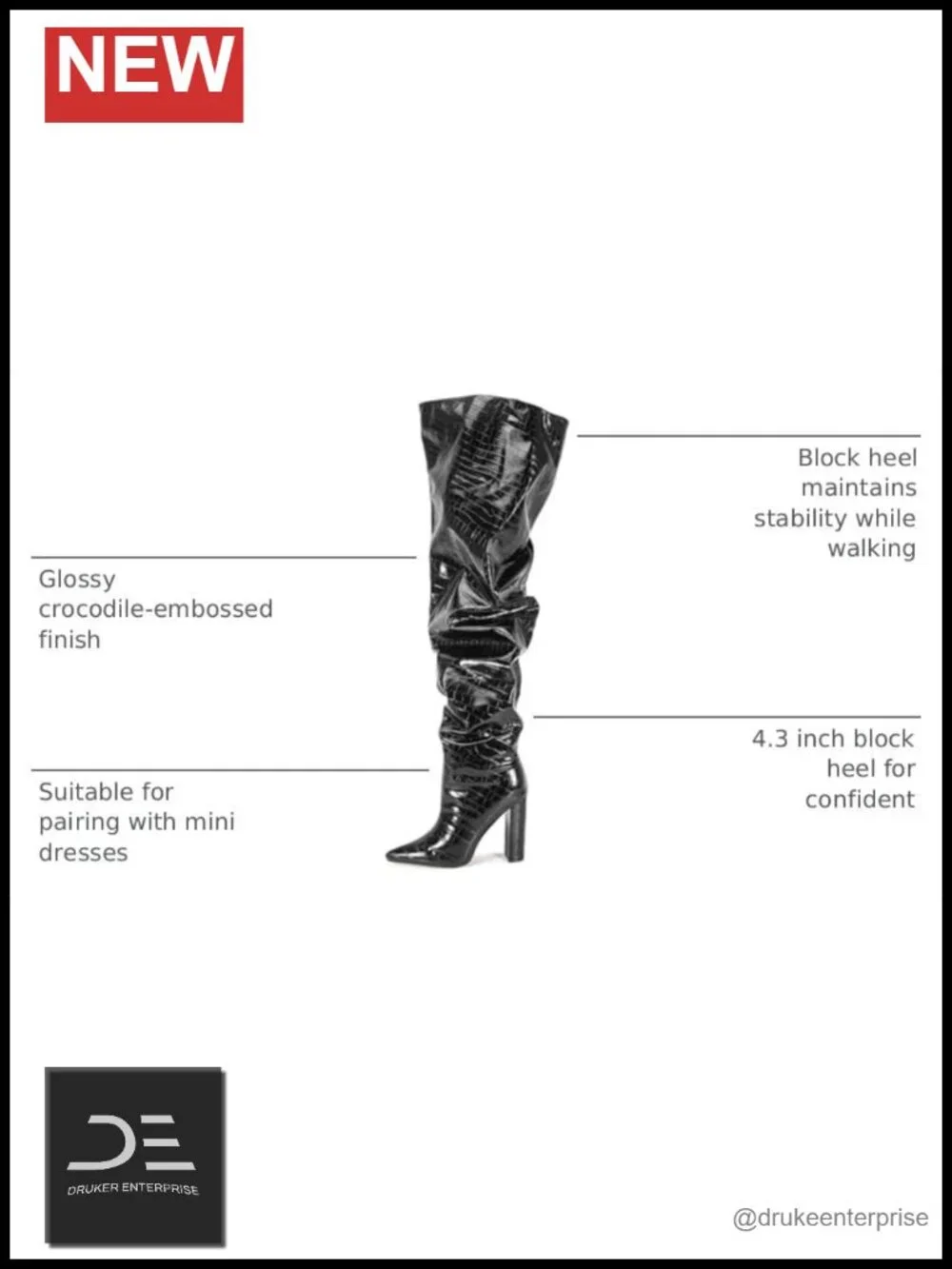 Over-the-Knee Boots Extra Wide Calf Slouchy Ruched Chunky Heels Pointed Toe